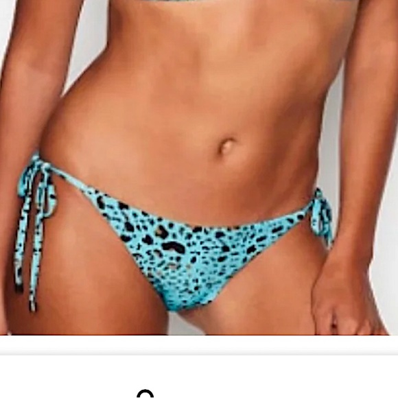 Victoria's Secret Swim Set Strappy Ruched Brazilian Blue Leopard 2 Piece S NEW - Picture 6 of 14